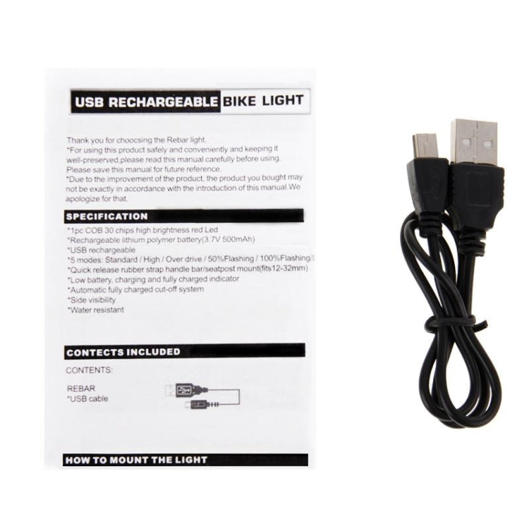 RAYPAL RPL-2262 USB Rechargeable COB LED Bike Taillight with Handlebar Mount(Red)