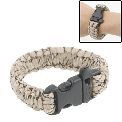 550 Paracord Weave Survival Bracelet with Whistle Buckle(Beige)