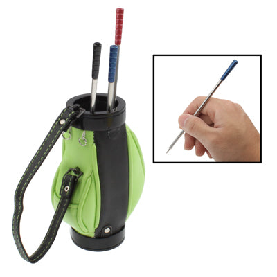 Golf Bag Pen Holder with 3 Golf Clubs Shape Ball Pens(Green)