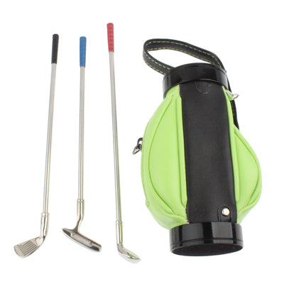 Golf Bag Pen Holder with 3 Golf Clubs Shape Ball Pens(Green)