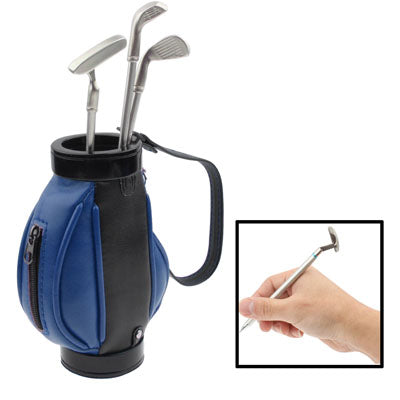 Golf Bag Pen Holder with 3 Golf Clubs Shape Ball Pens(Blue)