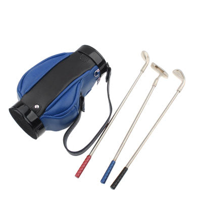 Golf Bag Pen Holder with 3 Golf Clubs Shape Ball Pens(Blue)