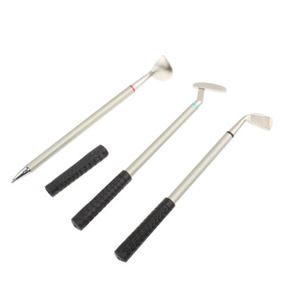 Synthetic Leather Golf Trolley Design Pen Holder with 3 Golf Gear Shaped Pens / Plastic Grass Mat