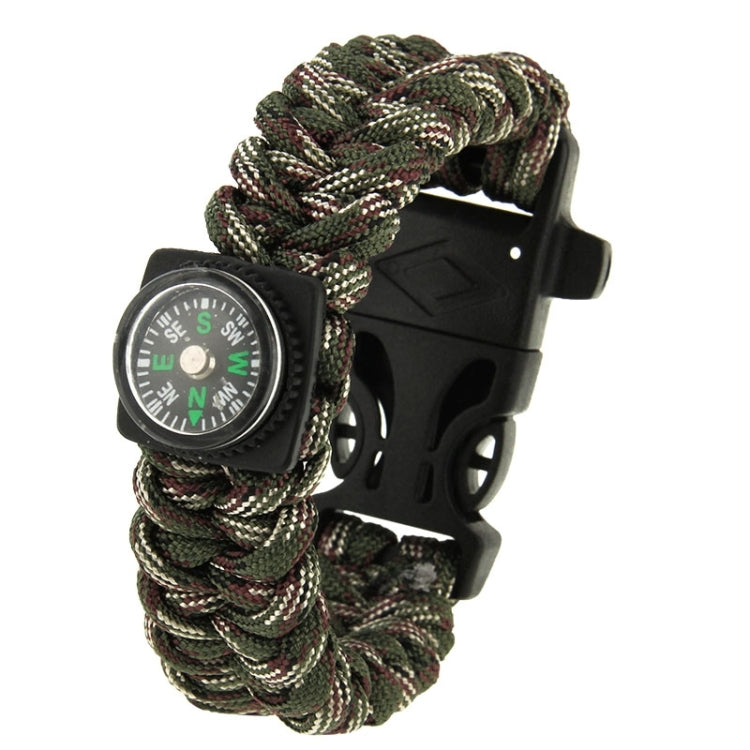 Multi-functional Outdoor Flint Nylon Braided Survival Bracelets with Compass & Whistle, Length: 25cm