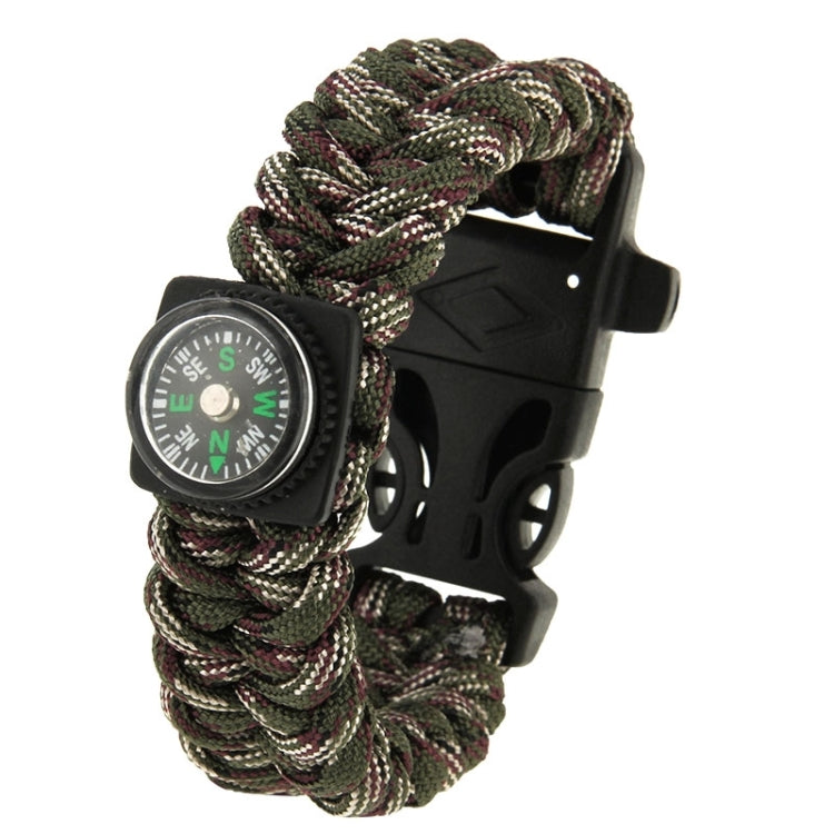 Multi-functional Outdoor Flint Nylon Braided Survival Bracelets with Compass & Whistle, Length: 25cm