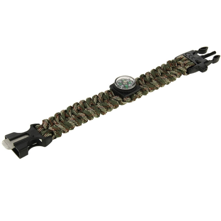 Multi-functional Outdoor Flint Nylon Braided Survival Bracelets with Compass & Whistle, Length: 25cm