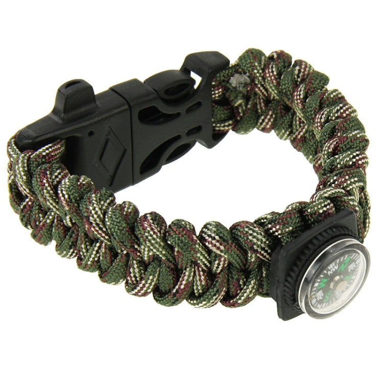 Multi-functional Outdoor Flint Nylon Braided Survival Bracelets with Compass & Whistle, Length: 25cm
