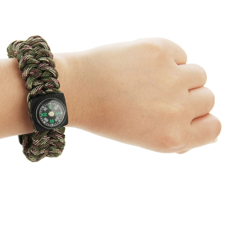 Multi-functional Outdoor Flint Nylon Braided Survival Bracelets with Compass & Whistle, Length: 25cm