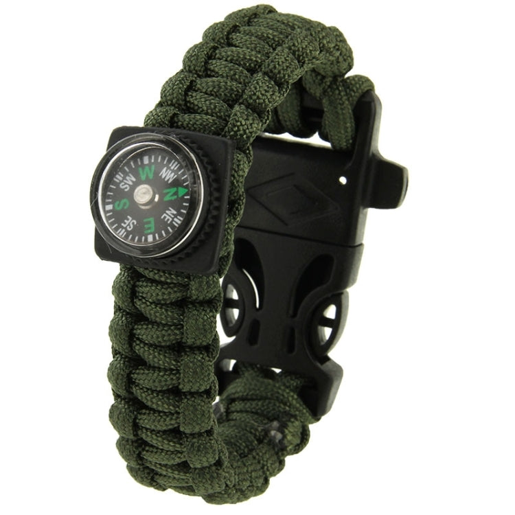 Multi-functional Outdoor Flint Nylon Braided Survival Bracelets with Compass & Whistle, Length: 25cm