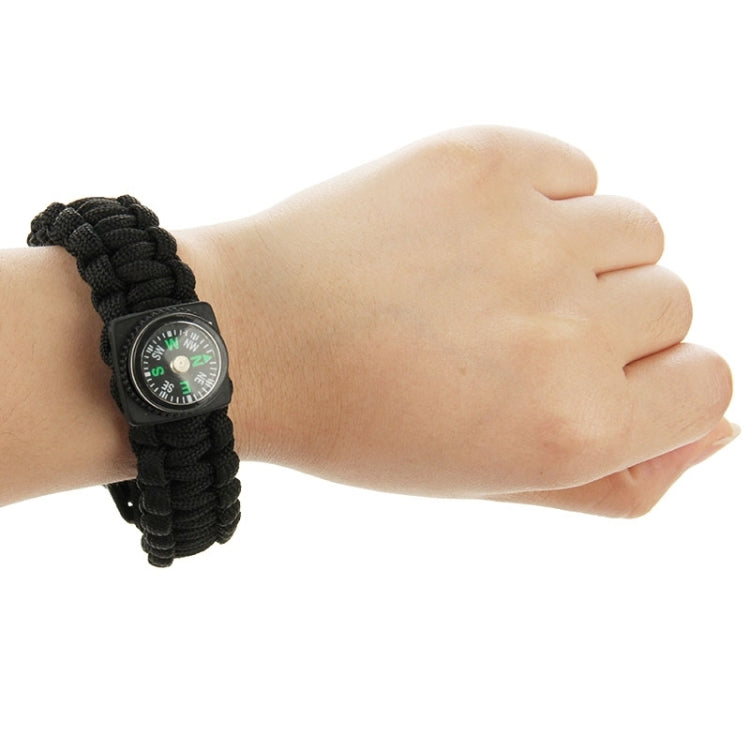 Multi-functional Outdoor Flint Nylon Braided Survival Bracelets with Compass & Whistle, Length: 25cm
