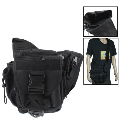 Nylon 9 Pouches Versatile Shoulder Bag with Hook and Loop Fastener(Black)