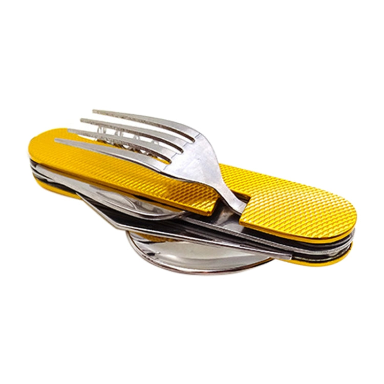 6-in-1 Stainless Steel Travel / Camping Folding Cutlery Set, Spoon + Fork + Knife +  Bottle Opener Set(Yellow)