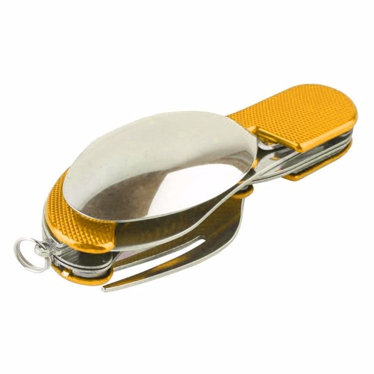 6-in-1 Stainless Steel Travel / Camping Folding Cutlery Set, Spoon + Fork + Knife +  Bottle Opener Set(Yellow)