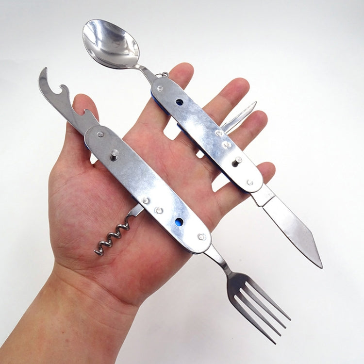 6-in-1 Stainless Steel Travel / Camping Folding Cutlery Set, Spoon + Fork + Knife +  Bottle Opener Set(Yellow)