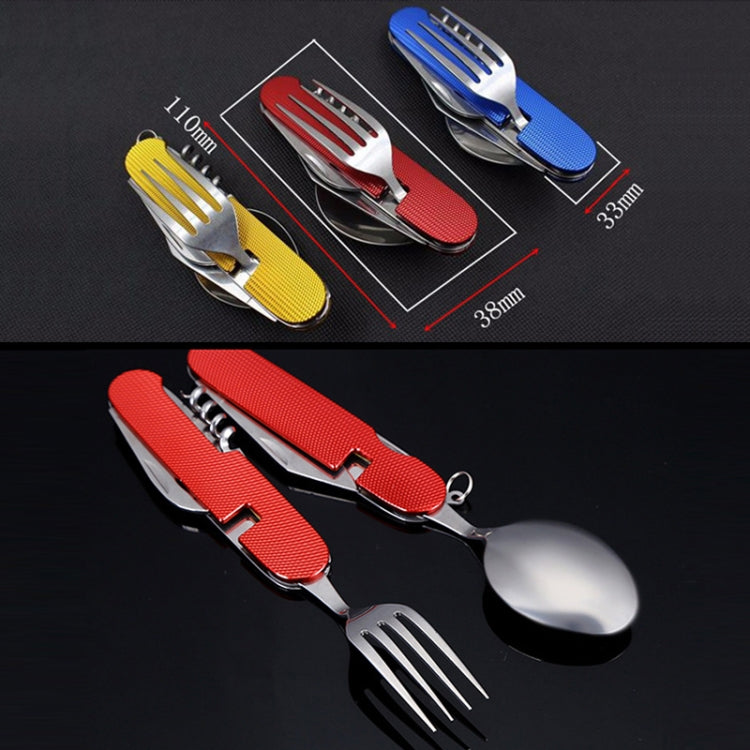 6-in-1 Stainless Steel Travel / Camping Folding Cutlery Set, Spoon + Fork + Knife +  Bottle Opener Set(Yellow)