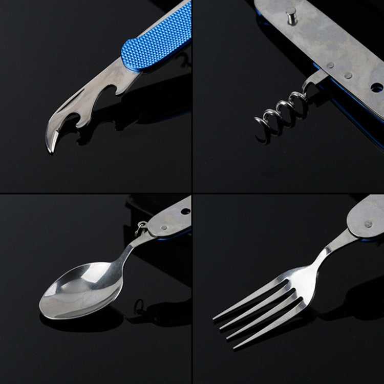 6-in-1 Stainless Steel Travel / Camping Folding Cutlery Set, Spoon + Fork + Knife +  Bottle Opener Set(Yellow)
