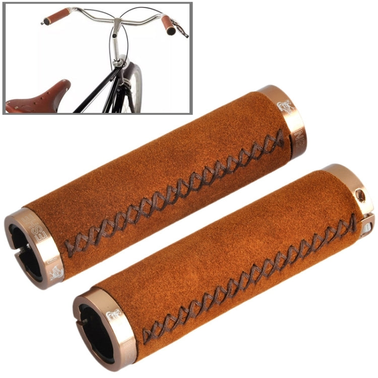 2 PCS Bicycle MTB Bike Lock-on Comfort Anti-fur Leather Handlebar Hand-Stitched Grips