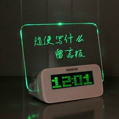 Green LED Light Message Board + LCD Screen Display Clock (Alarm / Temperature / Calendar / Birthday) with Fluorescence Pen(White)