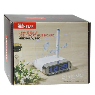 Multifunction LCD Digital Alarm Clock Thermometer + 4-Port USB HUB + Message Board with Blue Light