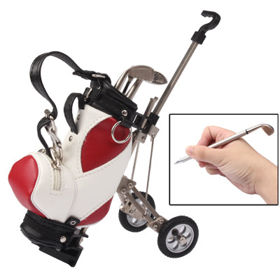 Synthetic Leather Golf Trolley Design Pen Holder with 3 Golf Gear Shaped Pens