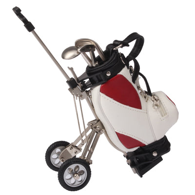 Synthetic Leather Golf Trolley Design Pen Holder with 3 Golf Gear Shaped Pens