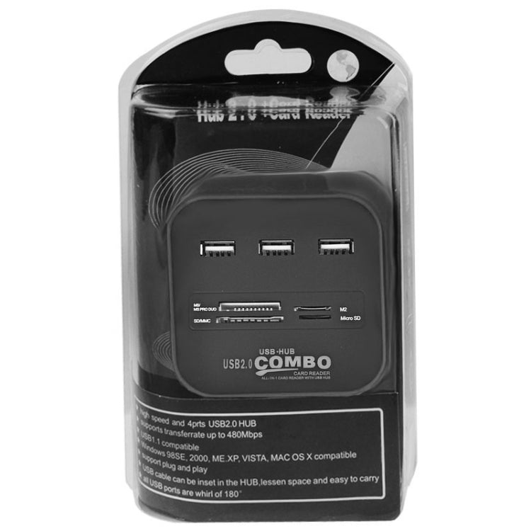 2 in 1 USB 2.0 M2 / TF / SD / MMC / MS / MS PRO DUO Card Reader & 3-port HUB