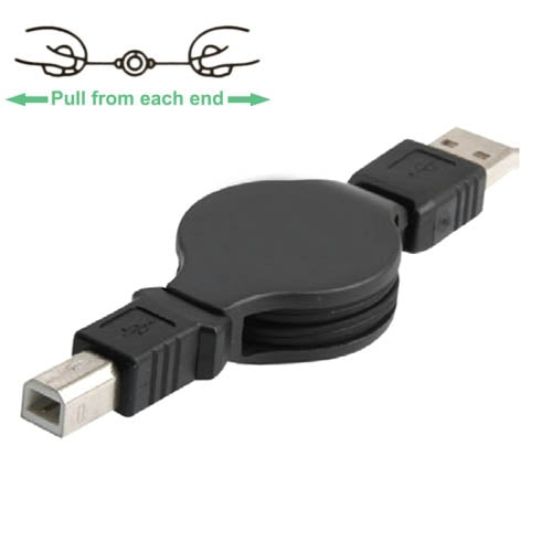 Retractable USB 2.0 AM to BM Cable, Length: 80cm(Black)