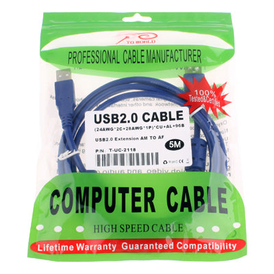 Normal USB 2.0 Extension AM to AF Cable, with 2 core, Length: 5m