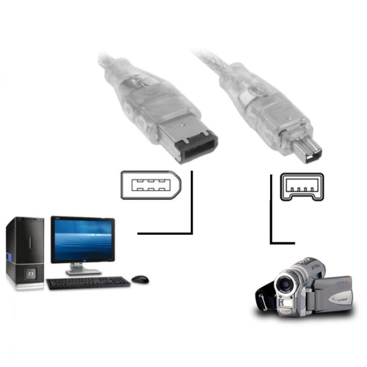 High Quality IEEE 1394 FireWire 6 Pin to 4 Pin Cable, Length: 1.2m