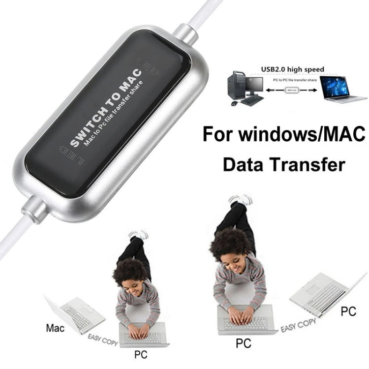 Switch-To-MAC USB 2.0 Transfer Kit Data Link Cable, MAC to PC / PC to PC / MAC to MAC File Transfer Share, Length: 165cm