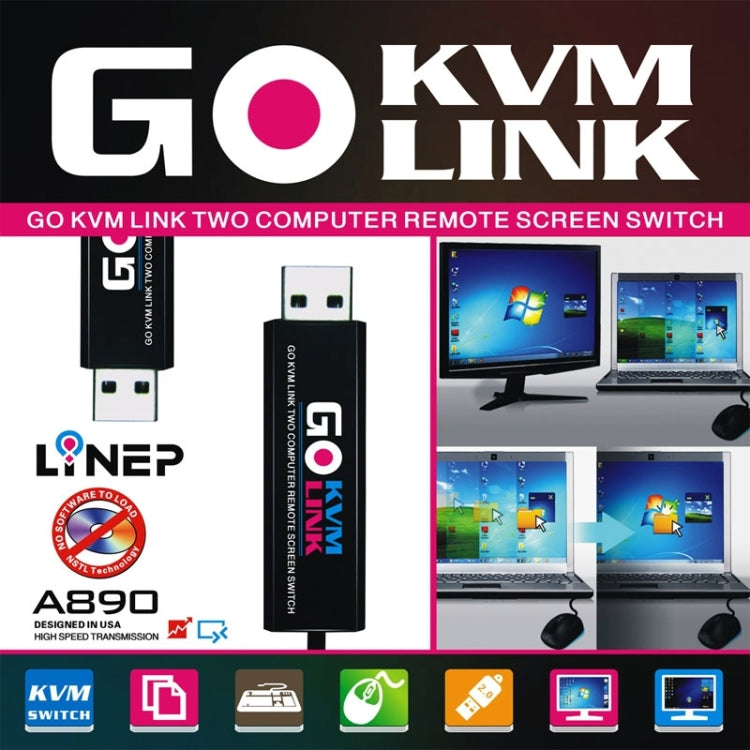 A890 Two Computer Cross Screen Switcher KVM Switch PC Intelligent Link Keyboard Share, Cable Length: 110cm(Black)