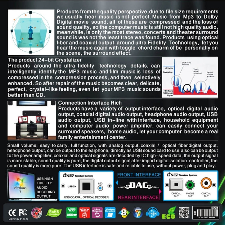 M303 Computer High Quality Digital Optical Fiber / Coaxial Decoding Output