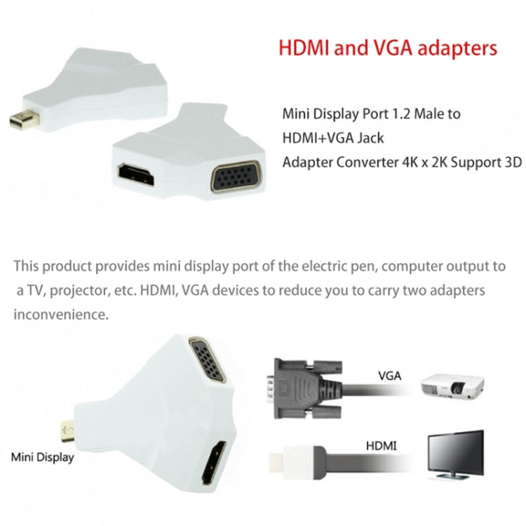 Mini Display Port 1.2 Male to HDMI+VGA Jack Adapter Converter 4K x 2K Support 3D