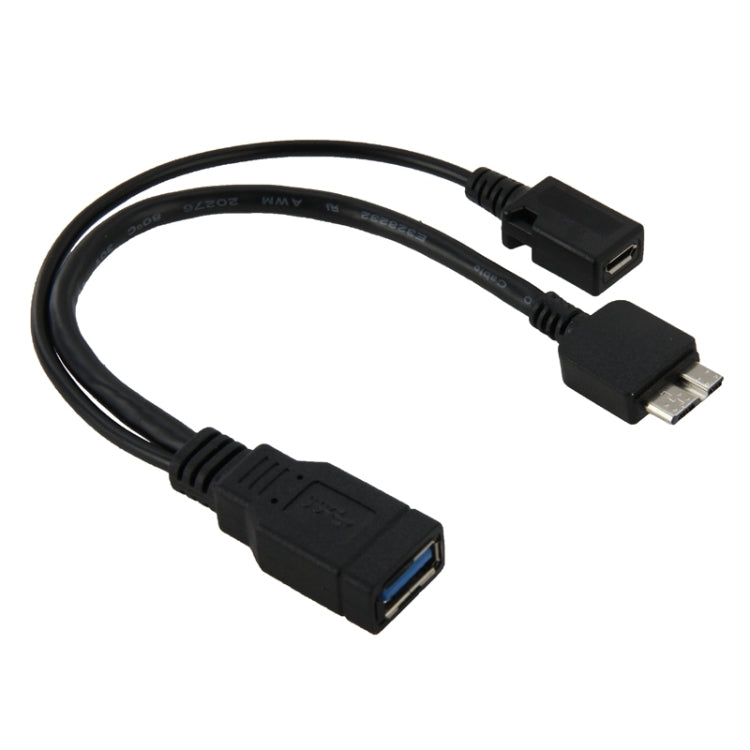 USB 3.0 Female to USB 2.0 Micro-B Female & USB 3.0 Micro-B Male Y Splitter OTG Cable for Portable Hard Drive / Smart Phone, Length: 21cm(Black)