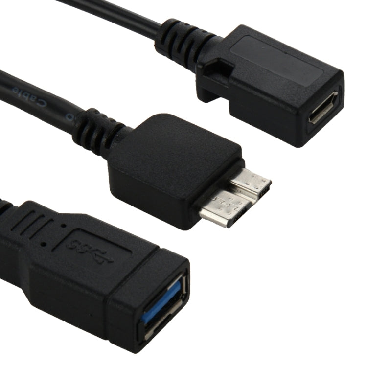 USB 3.0 Female to USB 2.0 Micro-B Female & USB 3.0 Micro-B Male Y Splitter OTG Cable for Portable Hard Drive / Smart Phone, Length: 21cm(Black)