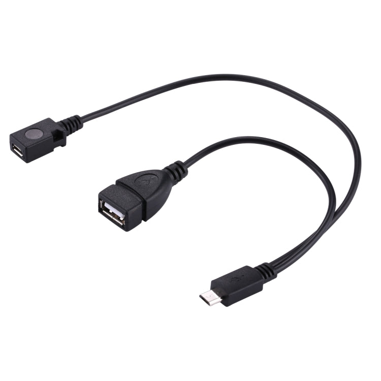 USB 2.0 Micro-B Male to USB 2.0 Micro-B Female Male & USB 2.0 Female Y Splitter OTG Cable, Length: 19 / 30cm(Black)