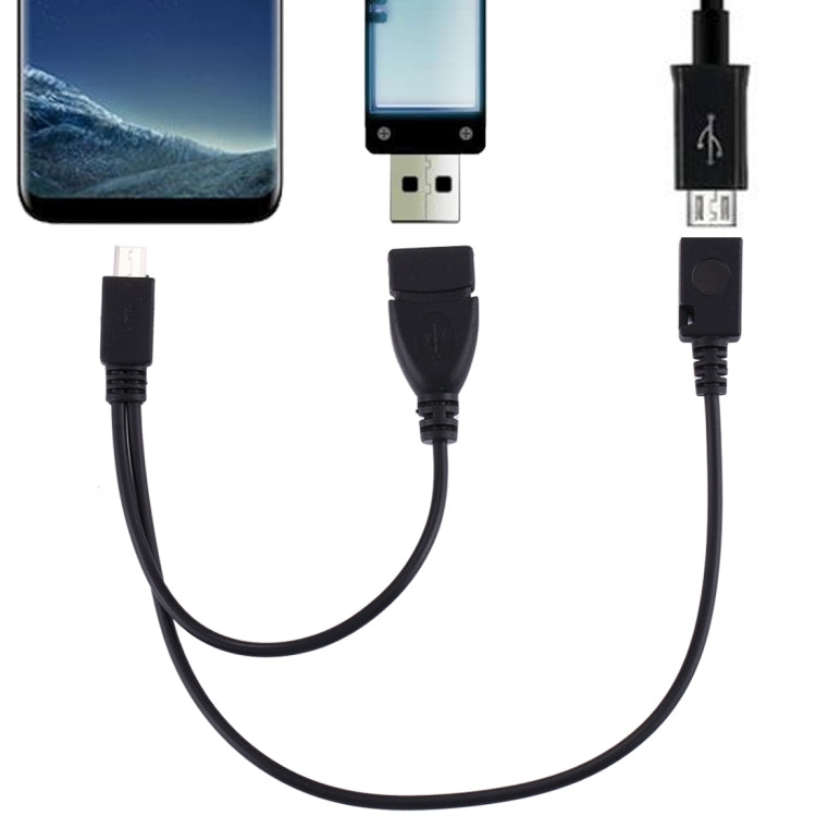 USB 2.0 Micro-B Male to USB 2.0 Micro-B Female Male & USB 2.0 Female Y Splitter OTG Cable, Length: 19 / 30cm(Black)