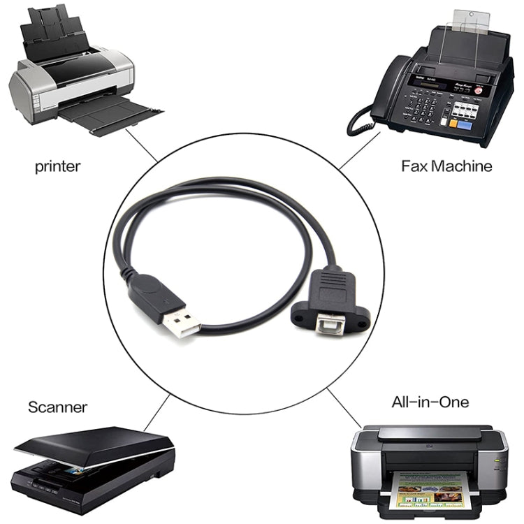USB 2.0 Male to USB 2.0 Type-B Female Printer / Scanner Adapter Cable for HP, Dell, Epson, Length: 50cm(Black)