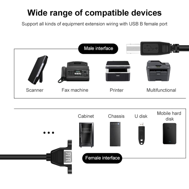 USB 2.0 Type-B Male to USB 2.0 Female Printer / Scanner Adapter Cable for HP, Dell, Epson, Length: 50cm(Black)