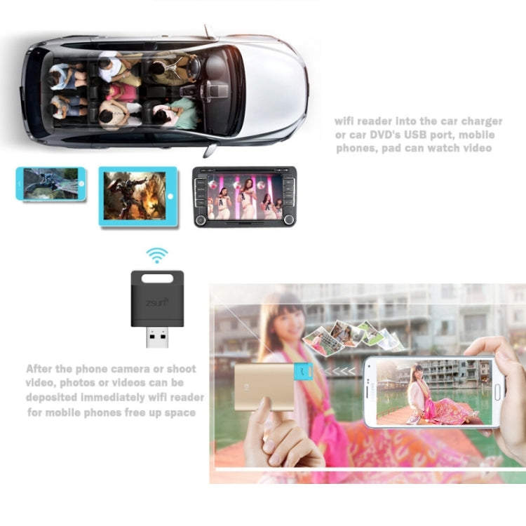 ZSUN Wifi Wireless Smart Card Reader for iPhone, Android Phone, Windows PC, Support 128GB TF Card