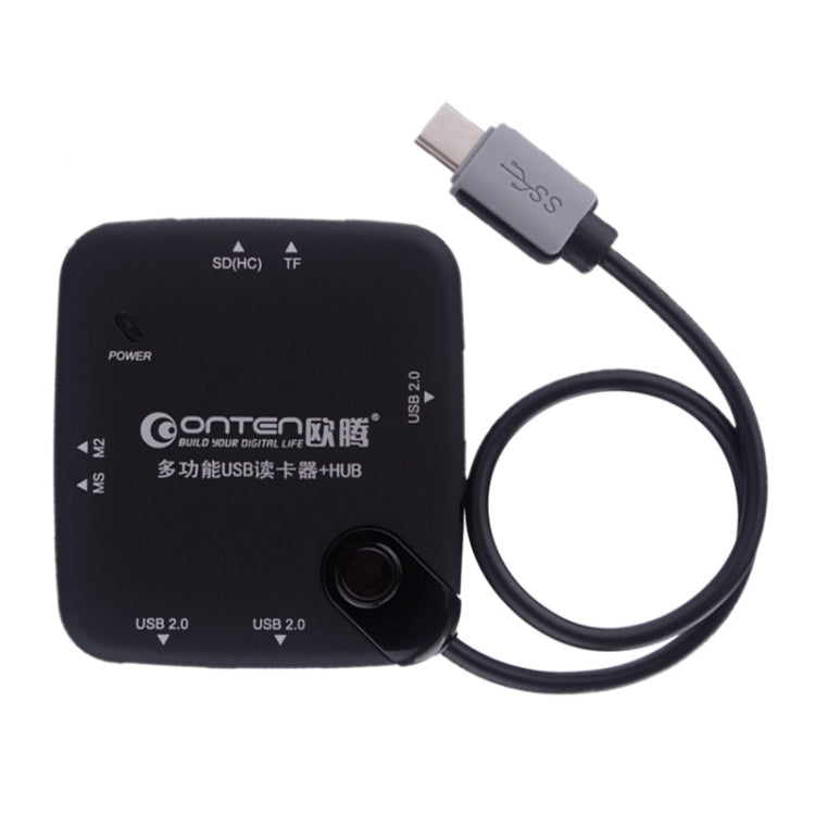 USB-C / Type-C 3.1 to 3 Ports USB 2.0 HUB + TF SD MS M2 Card Reader Adapter for Galaxy S8 & S8 + / LG G6 / Huawei P10 & P10 Plus / Xiaomi Mi6 & Max 2 and other Smartphones(Black)