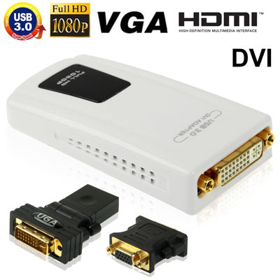 USB 3.0 to DVI / VGA / HDMI Adapter, Support Full HD 1080P, Expandable up to 6 Display Units