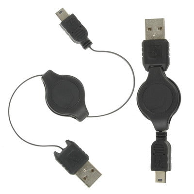 Retractable USB AM to Mini 5 Pin Cable, Length: 75cm(Black)