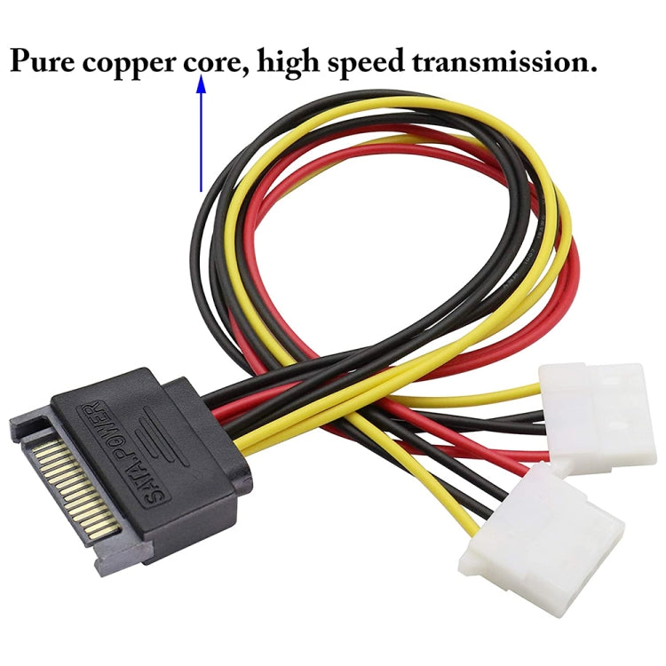 15 Pin to 2 x 4 Pin SATA Power Molex Power Y-Cable, Length: 15.2cm