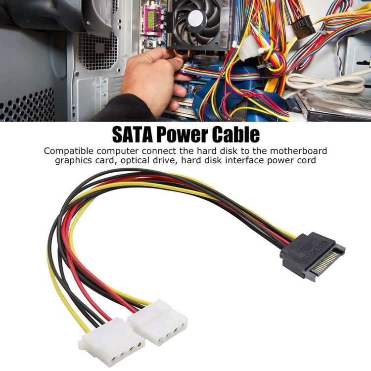 15 Pin to 2 x 4 Pin SATA Power Molex Power Y-Cable, Length: 15.2cm