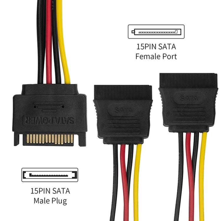 SATA 15-Pin Male to 2 x 15-Pin Female Power Extension Cable, Length: 15CM