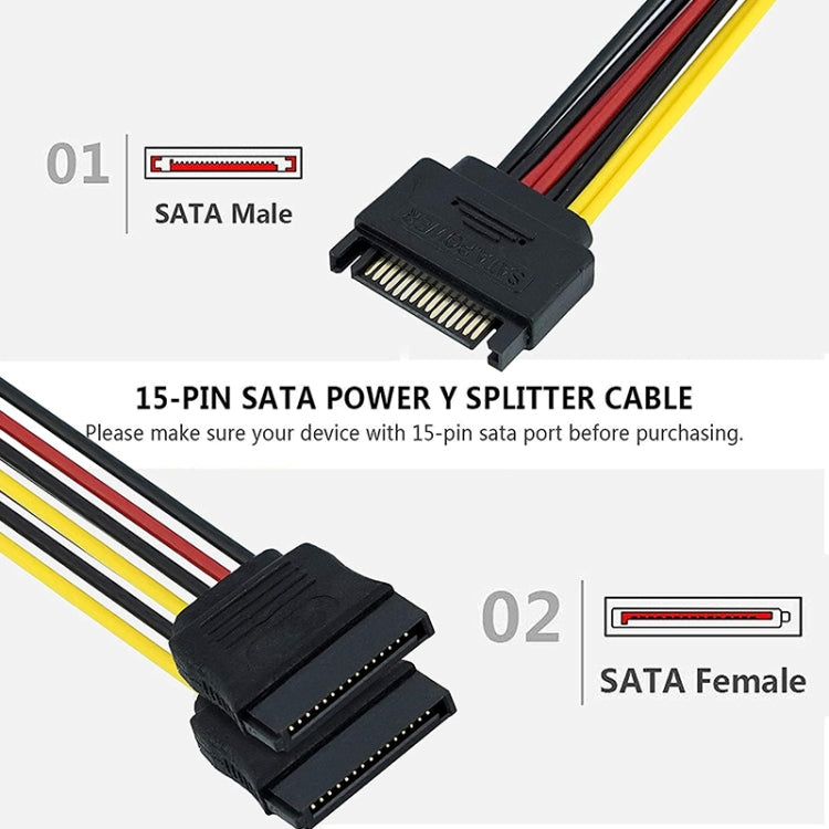 SATA 15-Pin Male to 2 x 15-Pin Female Power Extension Cable, Length: 15CM