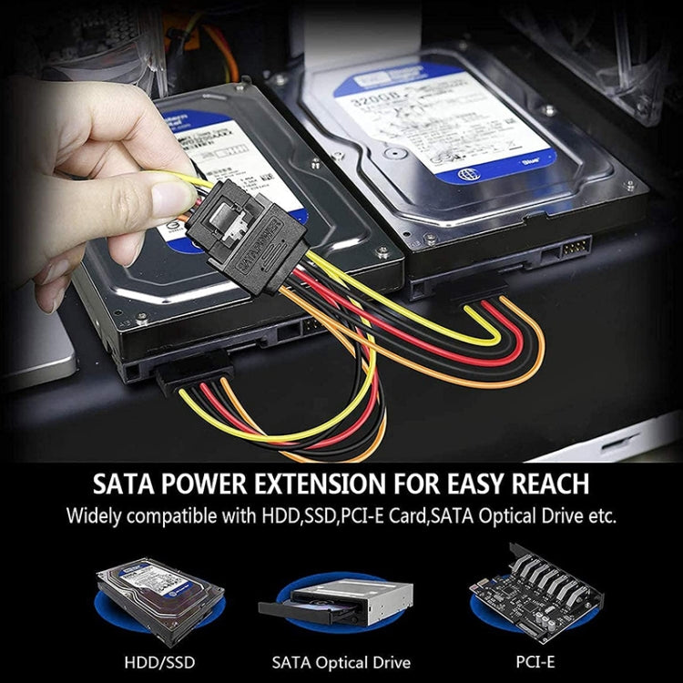 SATA 15-Pin Male to 2 x 15-Pin Female Power Extension Cable, Length: 15CM