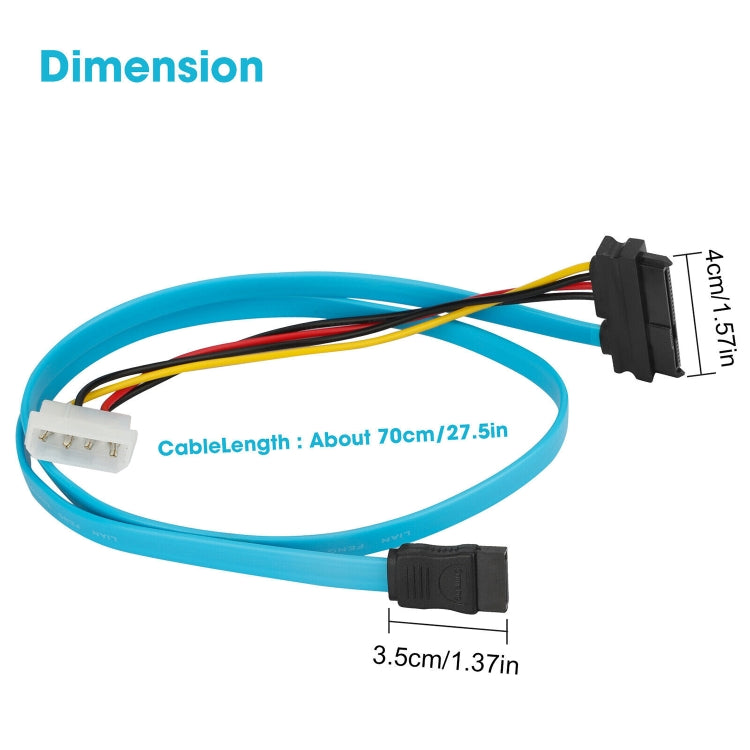 29 Pin SATA Female to 7 Pin Female and 4 Pin Power Cable, Length: 70cm