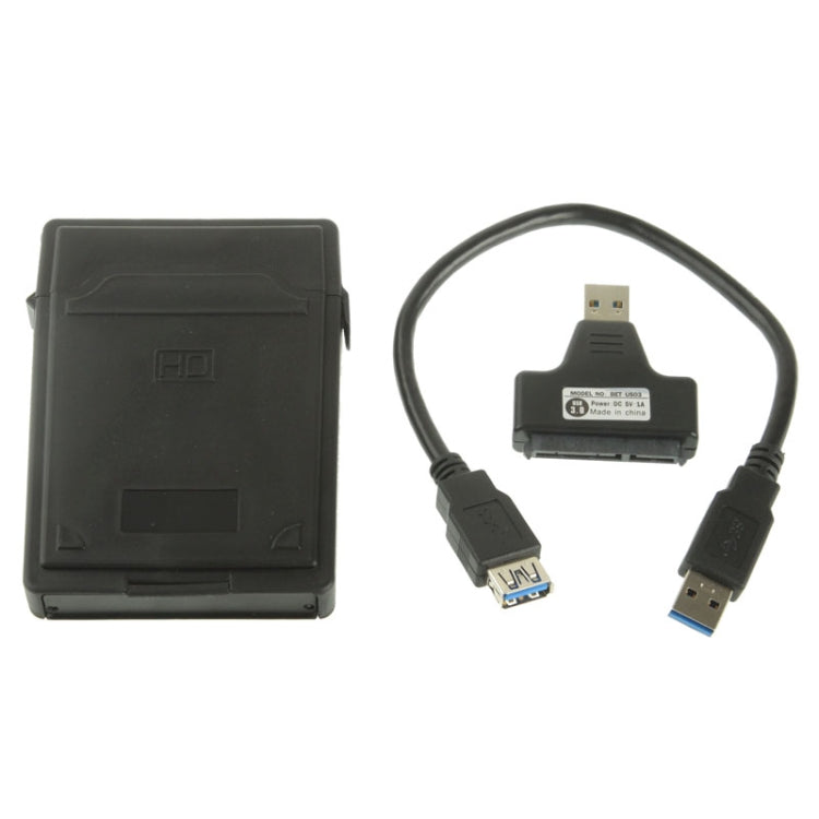 USB 3.0 To SATA Serial ATA HDD Converter Adapter + 2.5 inch HDD Enclosure Housing Cover Case(Black)